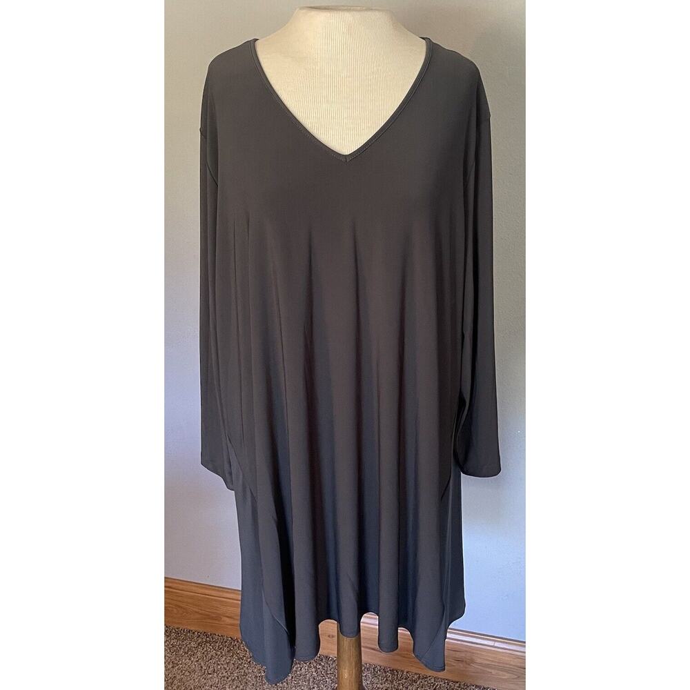 Sun Kim Tunic Top‎ Women's 2X Gray Made In USA Poly Spandex Stretchy Comfy Loose